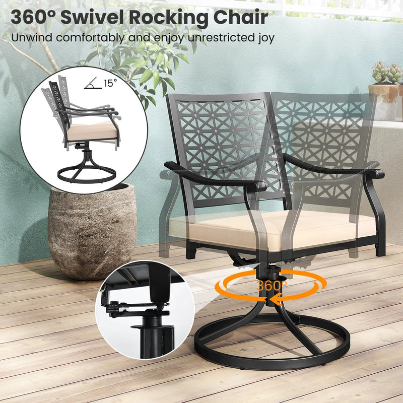 2 Pieces Outdoor Swivel Chairs Patio Dining Chairs with Padded Cushions-Beige by DirectDeals