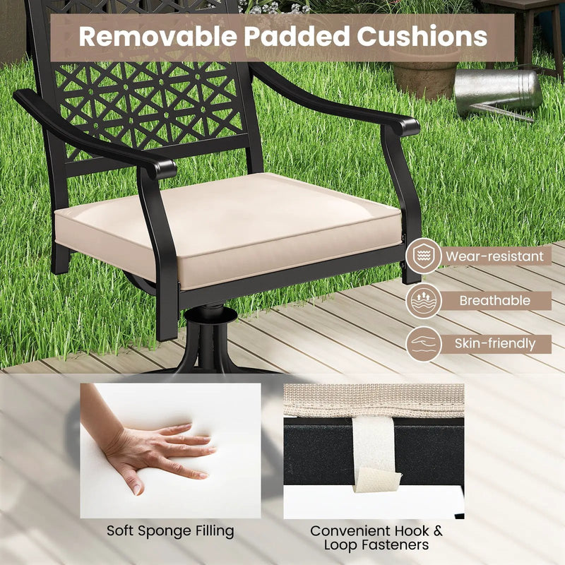 2 Pieces Outdoor Swivel Chairs Patio Dining Chairs with Padded Cushions-Beige by DirectDeals