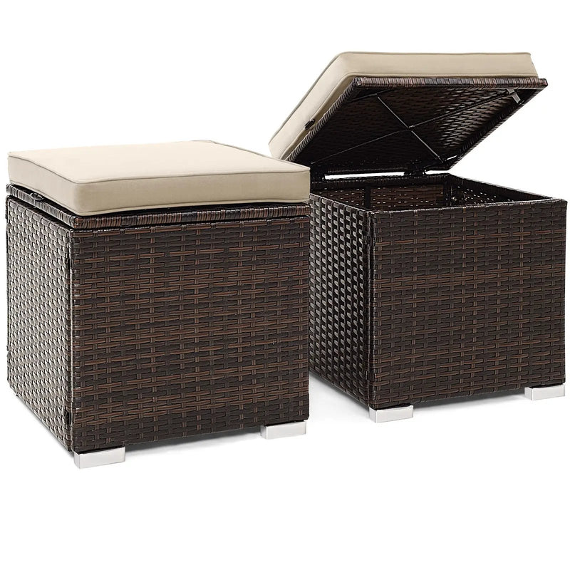 2 Pieces Patio Ottoman with Removable Cushions-Brown by DirectDeals