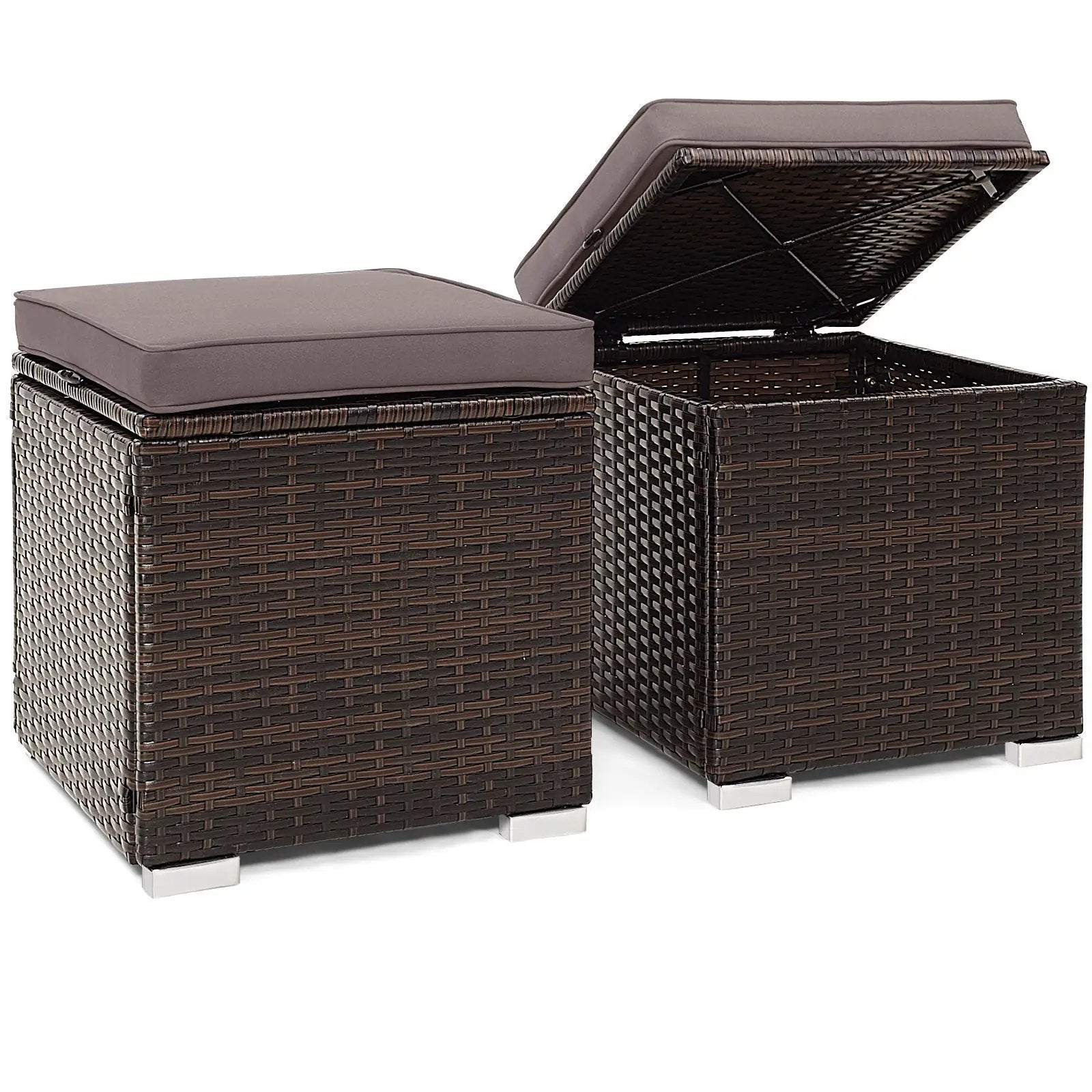 2 Pieces Patio Ottoman with Removable Cushions-Gray by DirectDeals