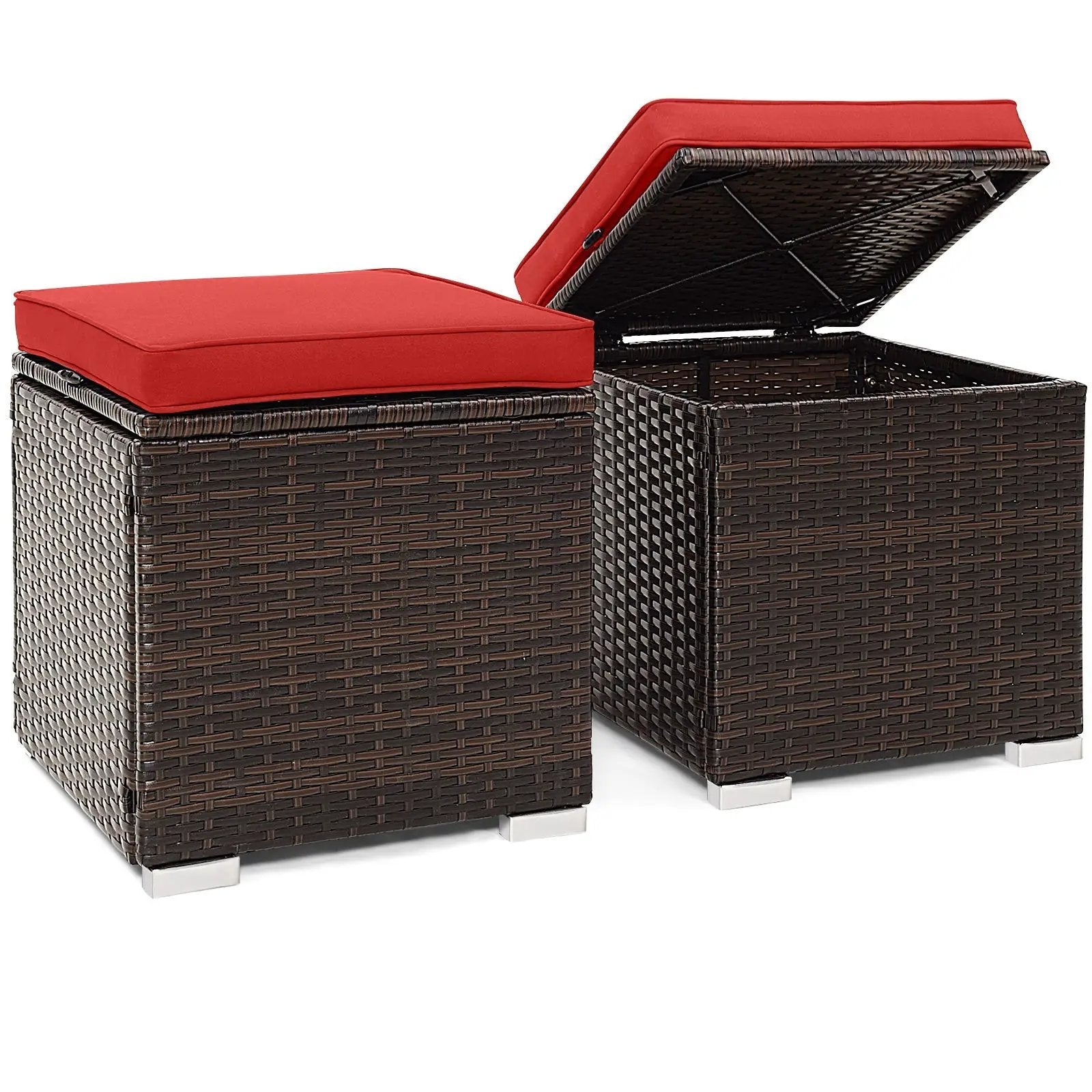 2 Pieces Patio Ottoman with Removable Cushions-Red by DirectDeals