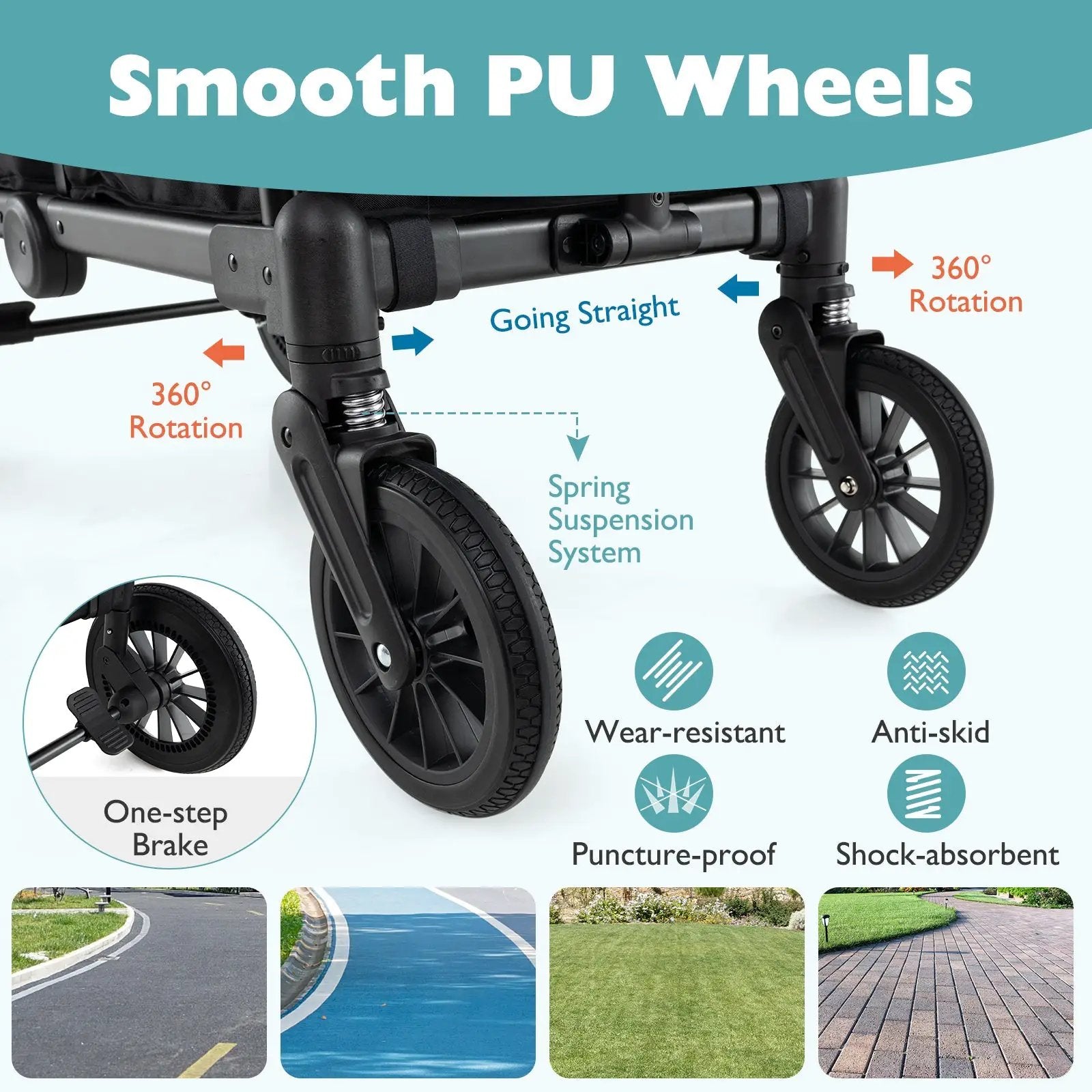 2 Seater Push Pull Collapsible Kids Wagon Stroller with Adjustable Handlebars by DirectDeals