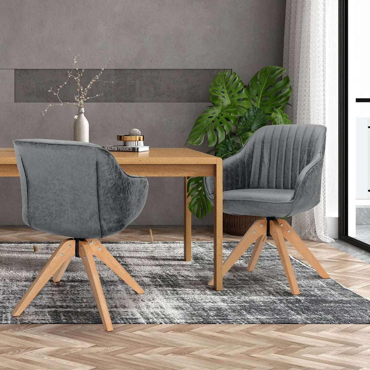 Modern Leathaire Set of 2 Swivel Accent Chair with Beech Wood Legs, photo 9 of 24