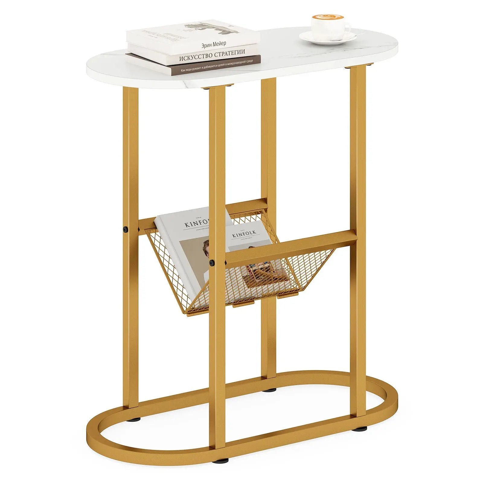 2-tier Oval Narrow Bedside End Table by DirectDeals