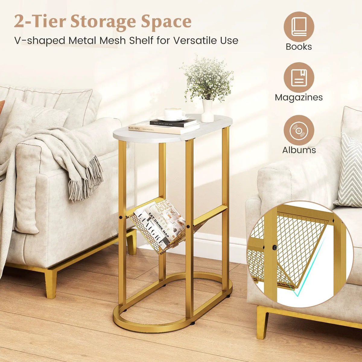2-tier Oval Narrow Bedside End Table, photo 12 of 16