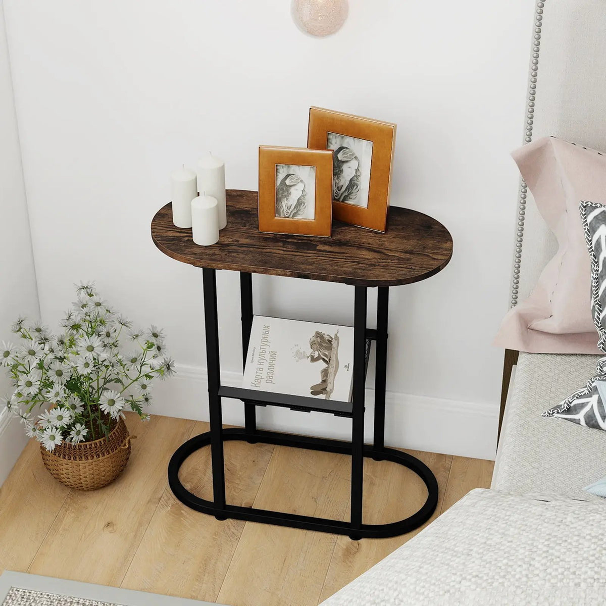 2-tier Oval Narrow Bedside End Table, photo 3 of 16