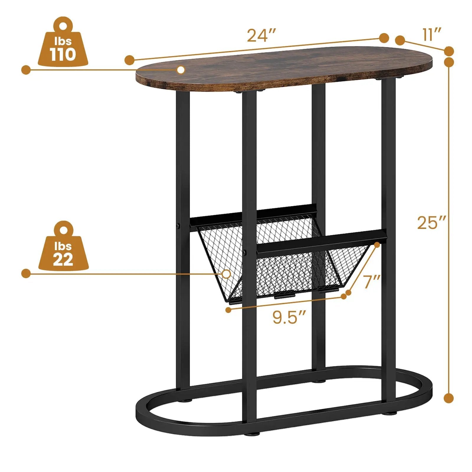 2-tier Oval Narrow Bedside End Table by DirectDeals