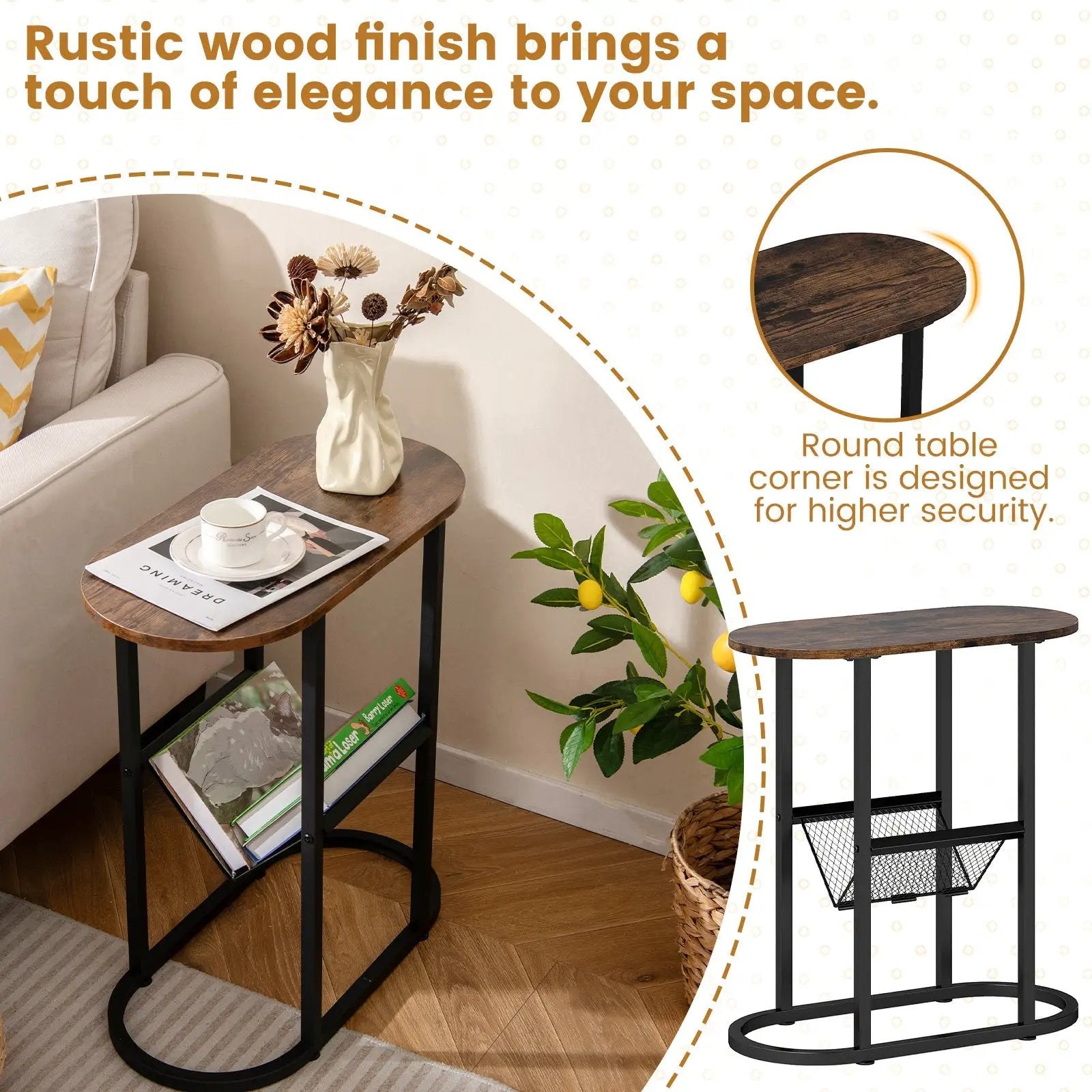 2-tier Oval Narrow Bedside End Table by DirectDeals
