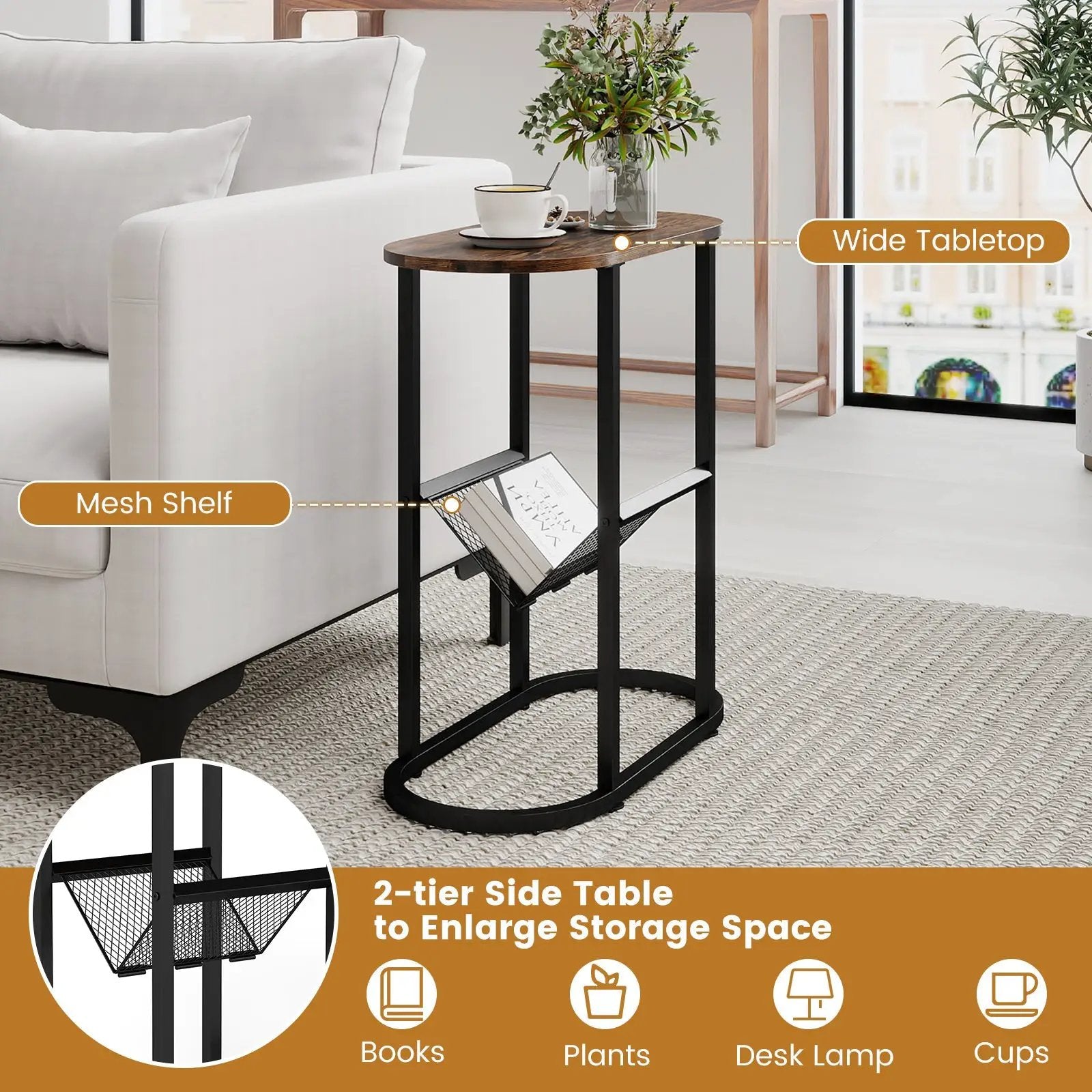 2-tier Oval Narrow Bedside End Table by DirectDeals