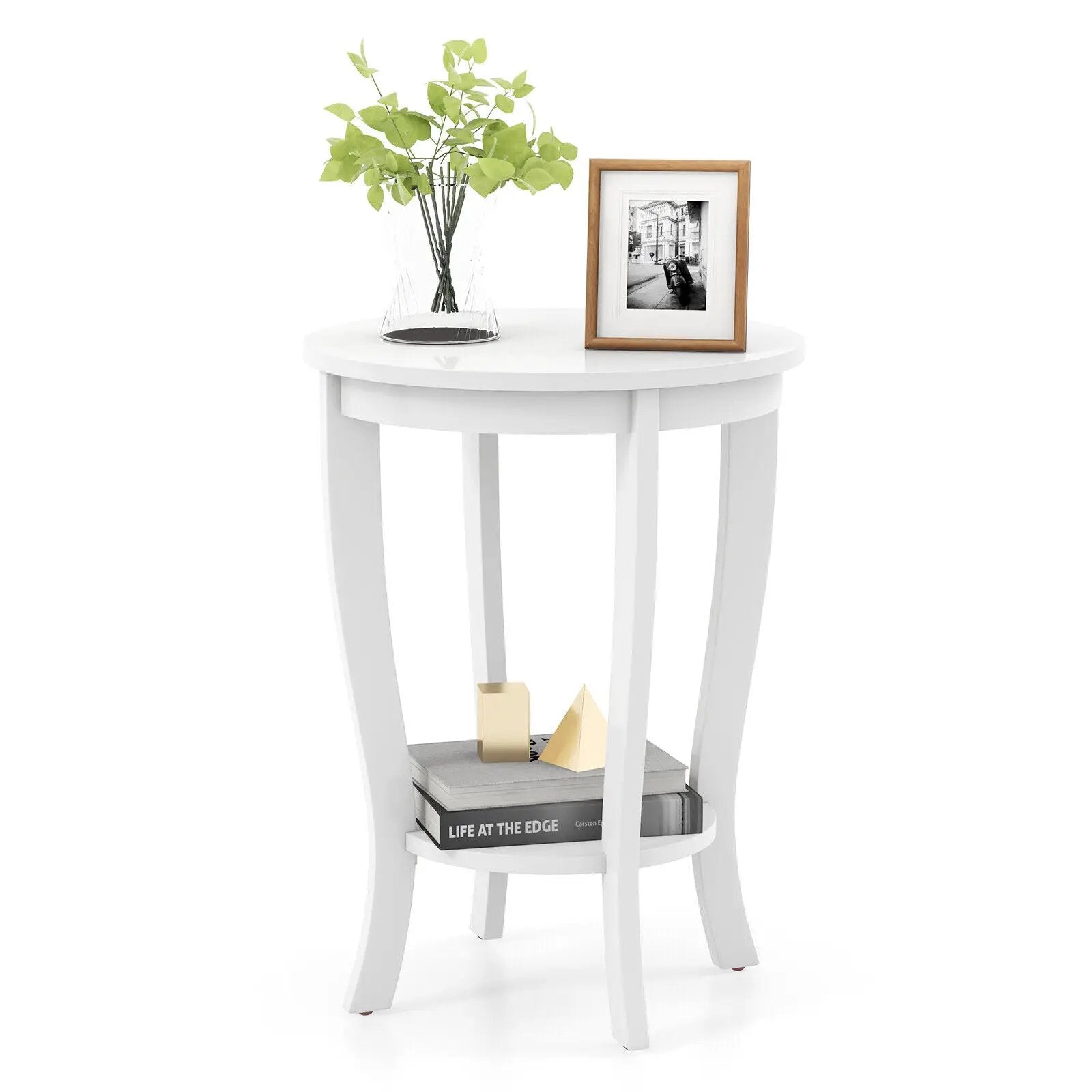 2-tier Round End Table with Solid Wood Legs by DirectDeals