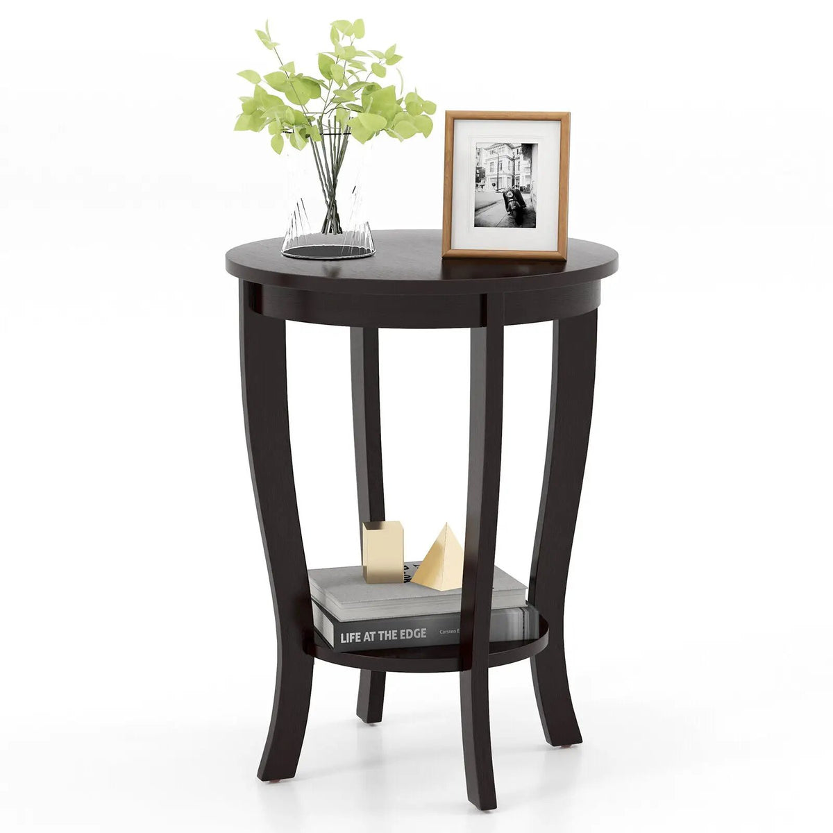 2-tier Round End Table with Solid Wood Legs, photo 3 of 11