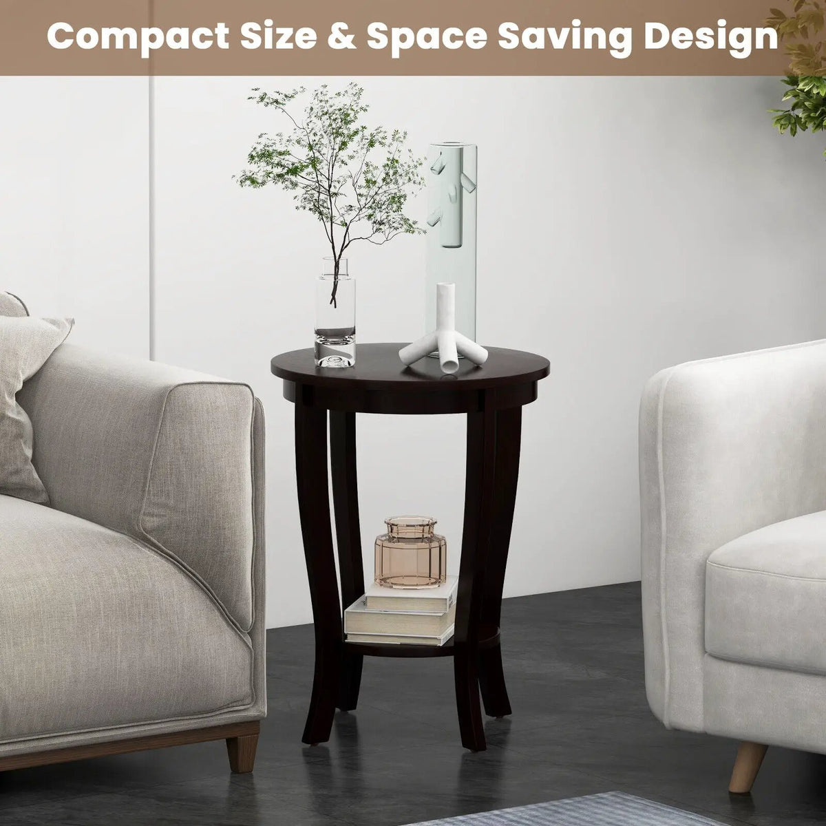 2-tier Round End Table with Solid Wood Legs, photo 7 of 11