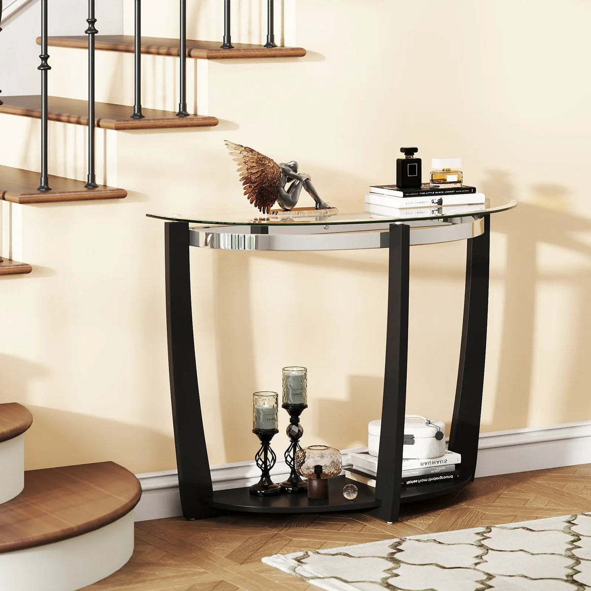 2-tier Tempered Glass Console Table with Clear Glass Top and Open Shelf by DirectDeals