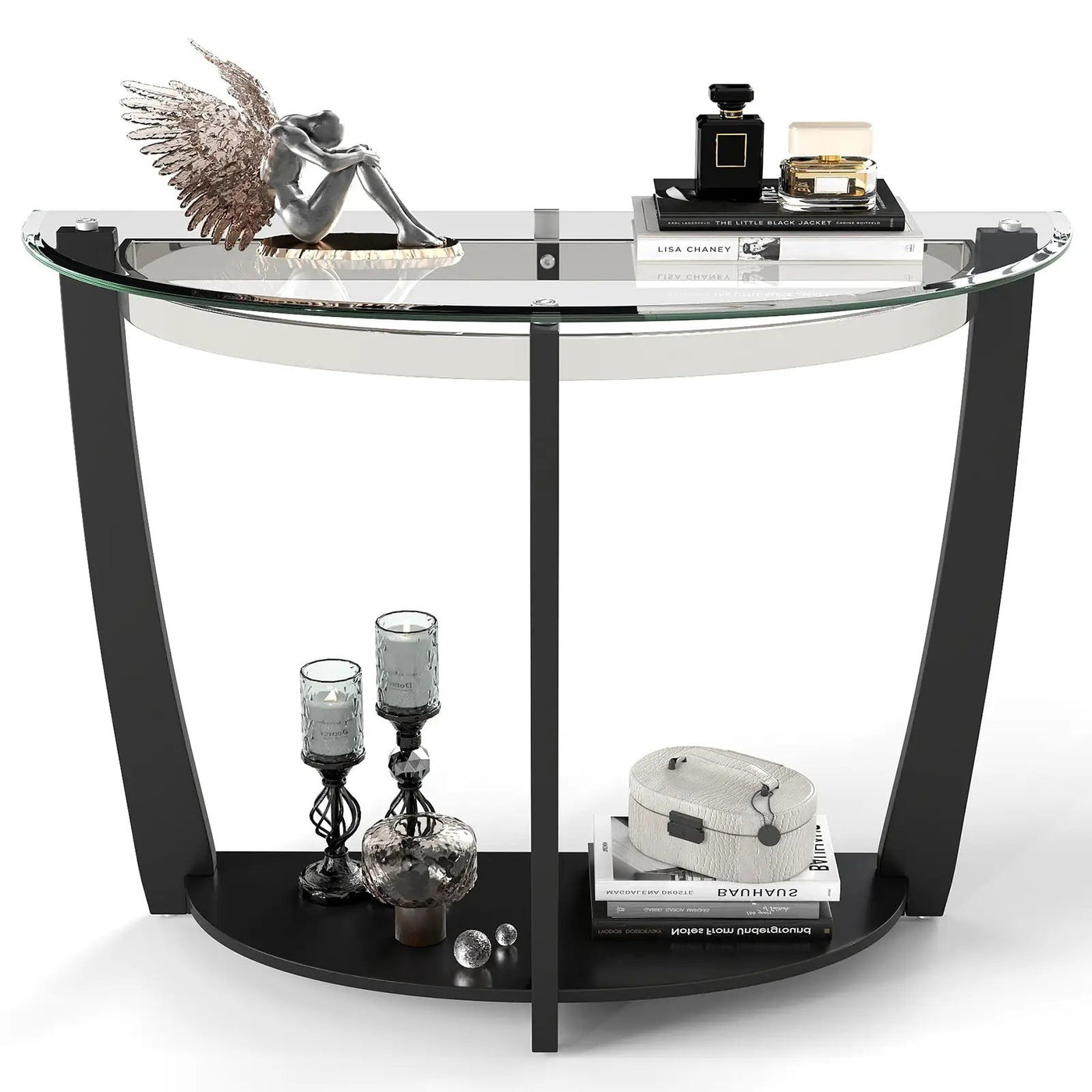 2-tier Tempered Glass Console Table with Clear Glass Top and Open Shelf by DirectDeals