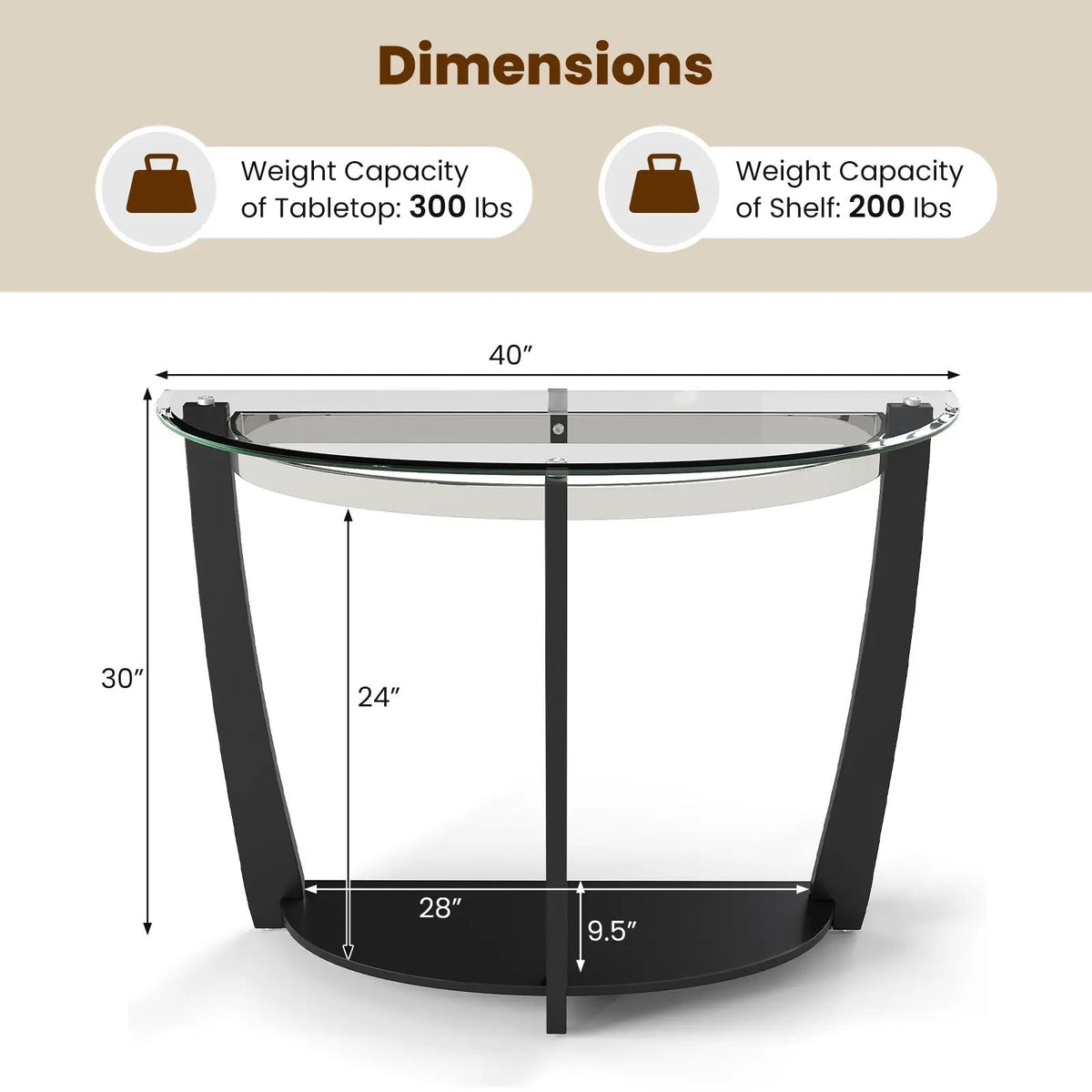 2-tier Tempered Glass Console Table with Clear Glass Top and Open Shelf by DirectDeals