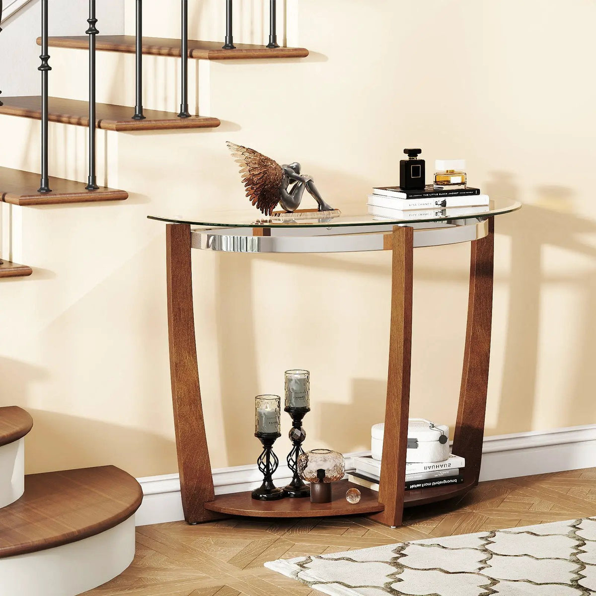 2-tier Tempered Glass Console Table with Clear Glass Top and Open Shelf by DirectDeals
