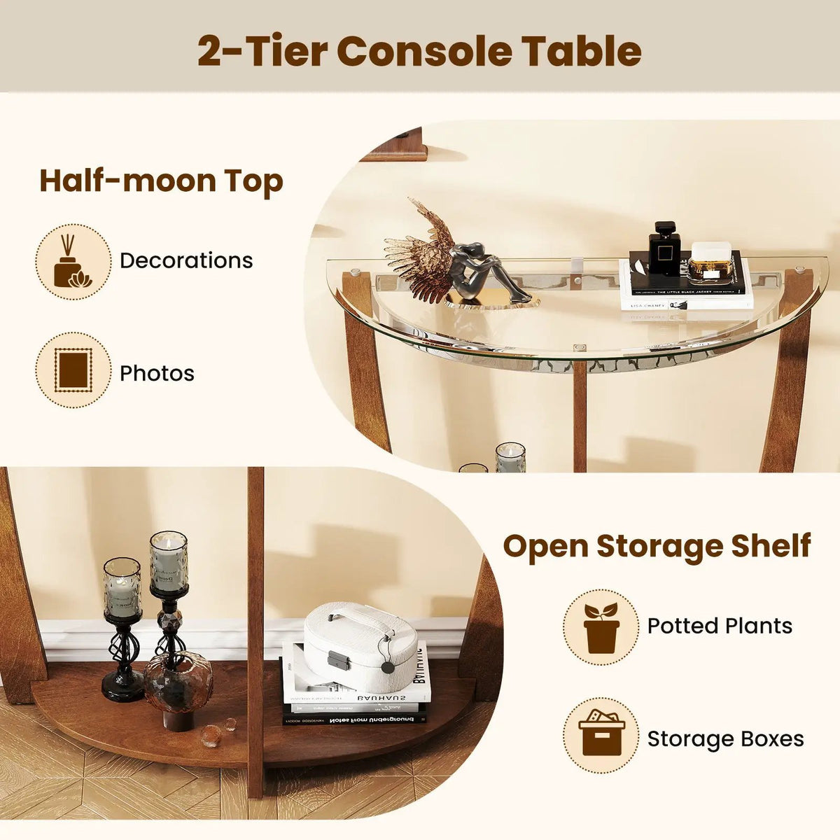 2-tier Tempered Glass Console Table with Clear Glass Top and Open Shelf by DirectDeals