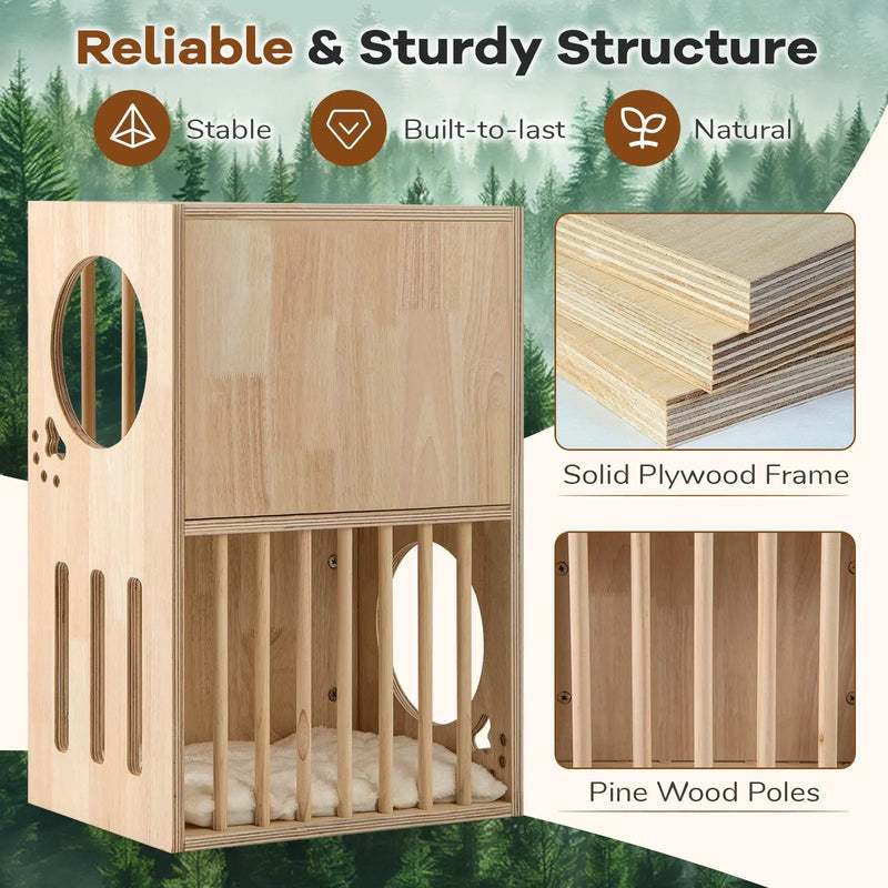 2-tier Wooden Cat Condo Indoor Symmetrical Cat House with Removable Cushions by DirectDeals