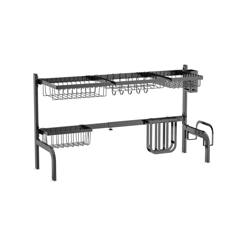 2 Tier Adjustable Over Sink Dish Drying Rack with 8 Hooks by DirectDeals