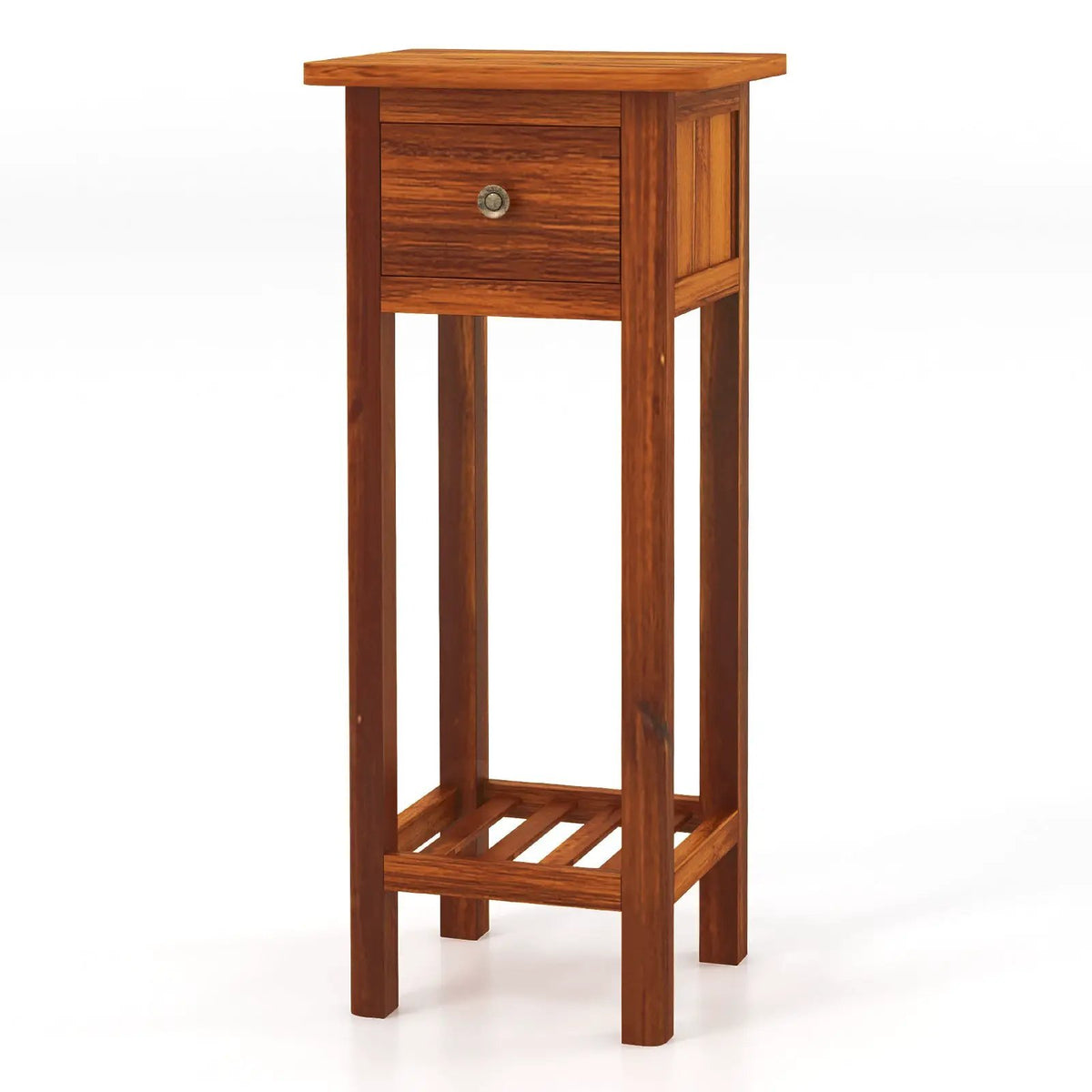 2 Tier Slim Nightstand Bedside Table with Drawer Shelf, photo 3 of 11