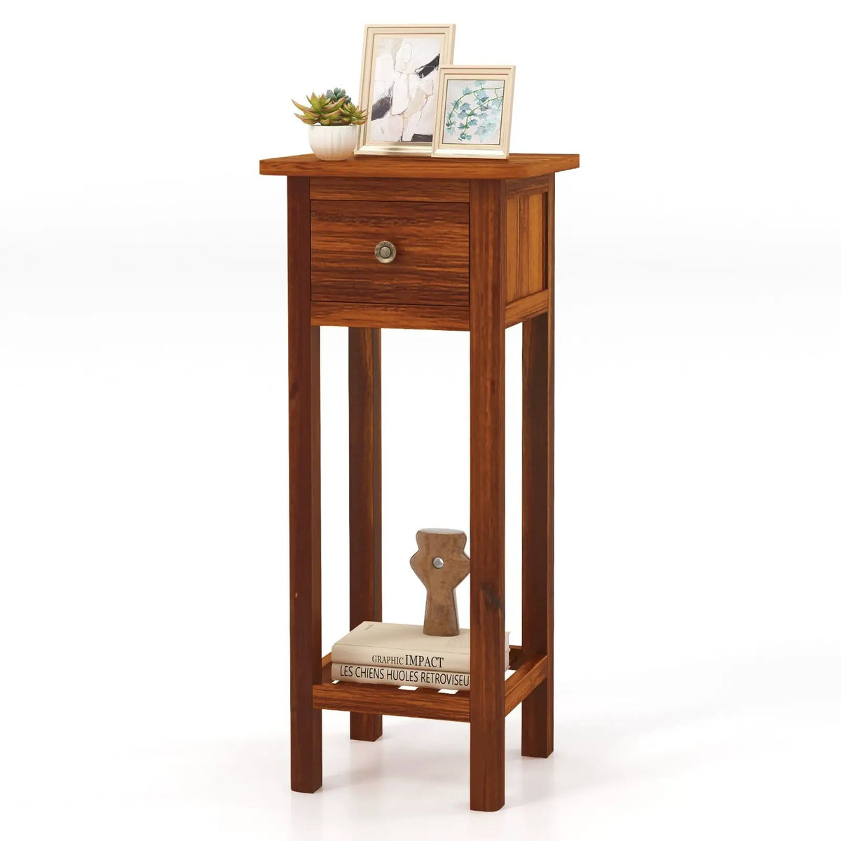 2 Tier Slim Nightstand Bedside Table with Drawer Shelf, photo 4 of 11