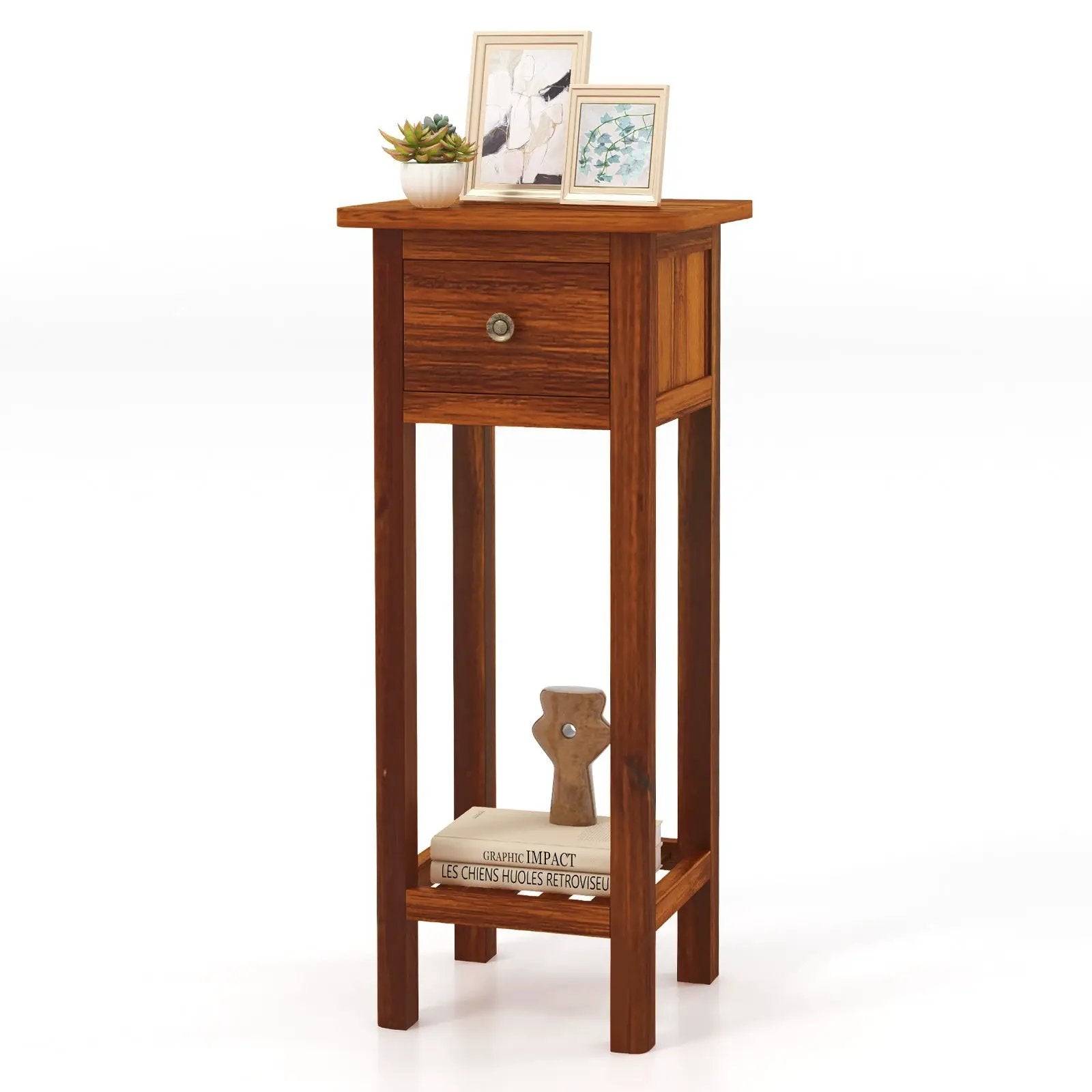 2 Tier Slim Nightstand Bedside Table with Drawer Shelf by DirectDeals