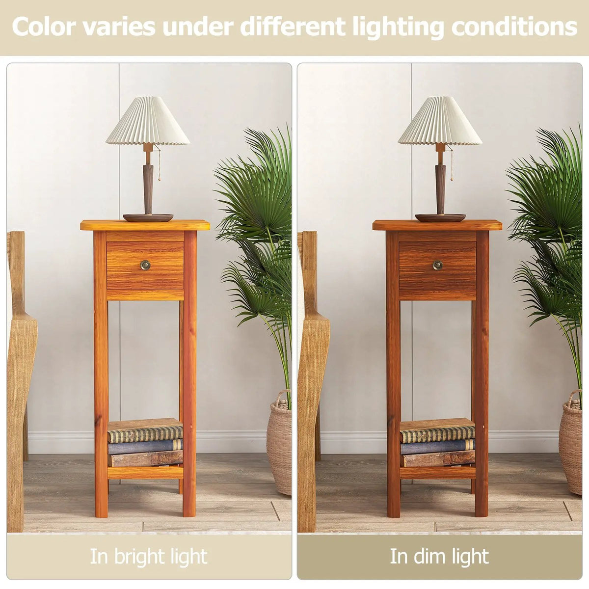 2 Tier Slim Nightstand Bedside Table with Drawer Shelf, photo 7 of 11