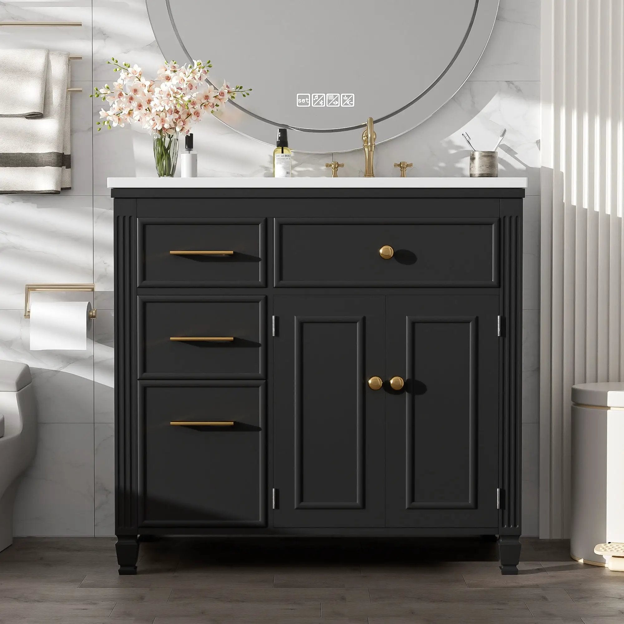 Modern Bathroom Vanity With Ceramic Sink, Freestanding