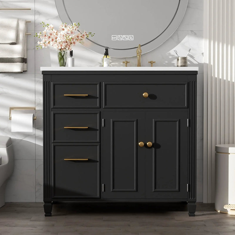 Modern Bathroom Vanity With Ceramic Sink, Freestanding