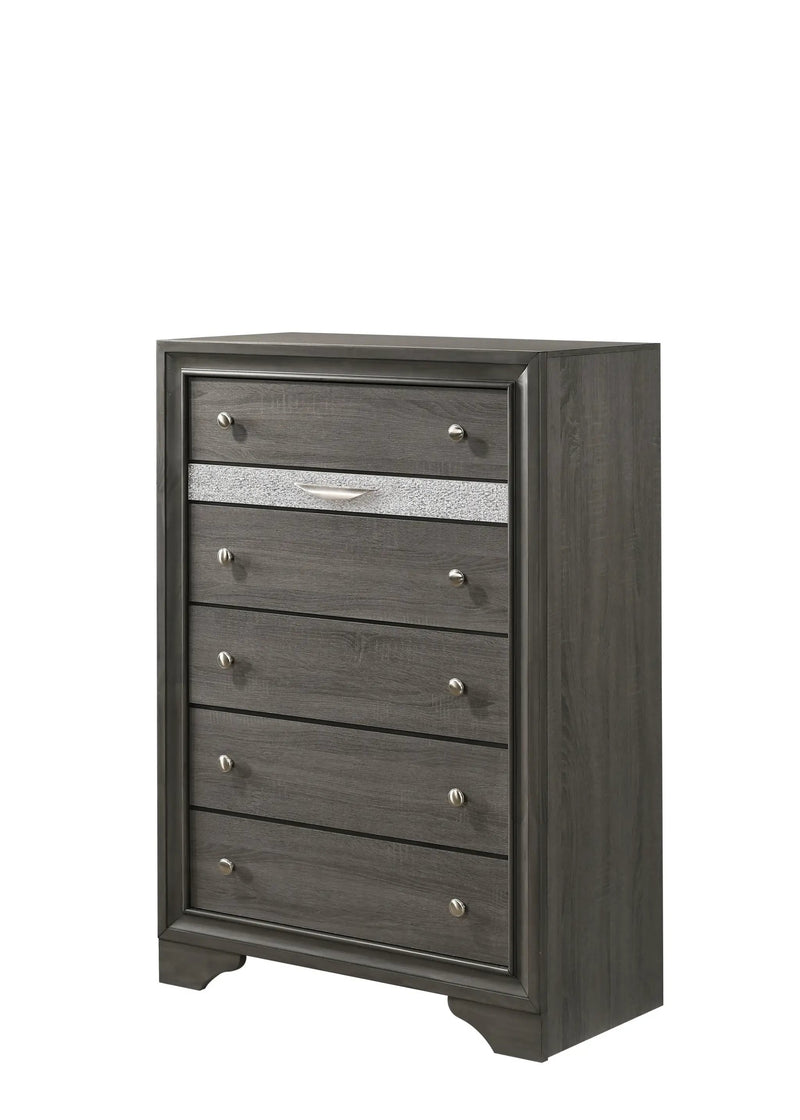 Traditional Queen 5 Piece Storage Bedroom Set in Gray Wood by HouseOfZazla