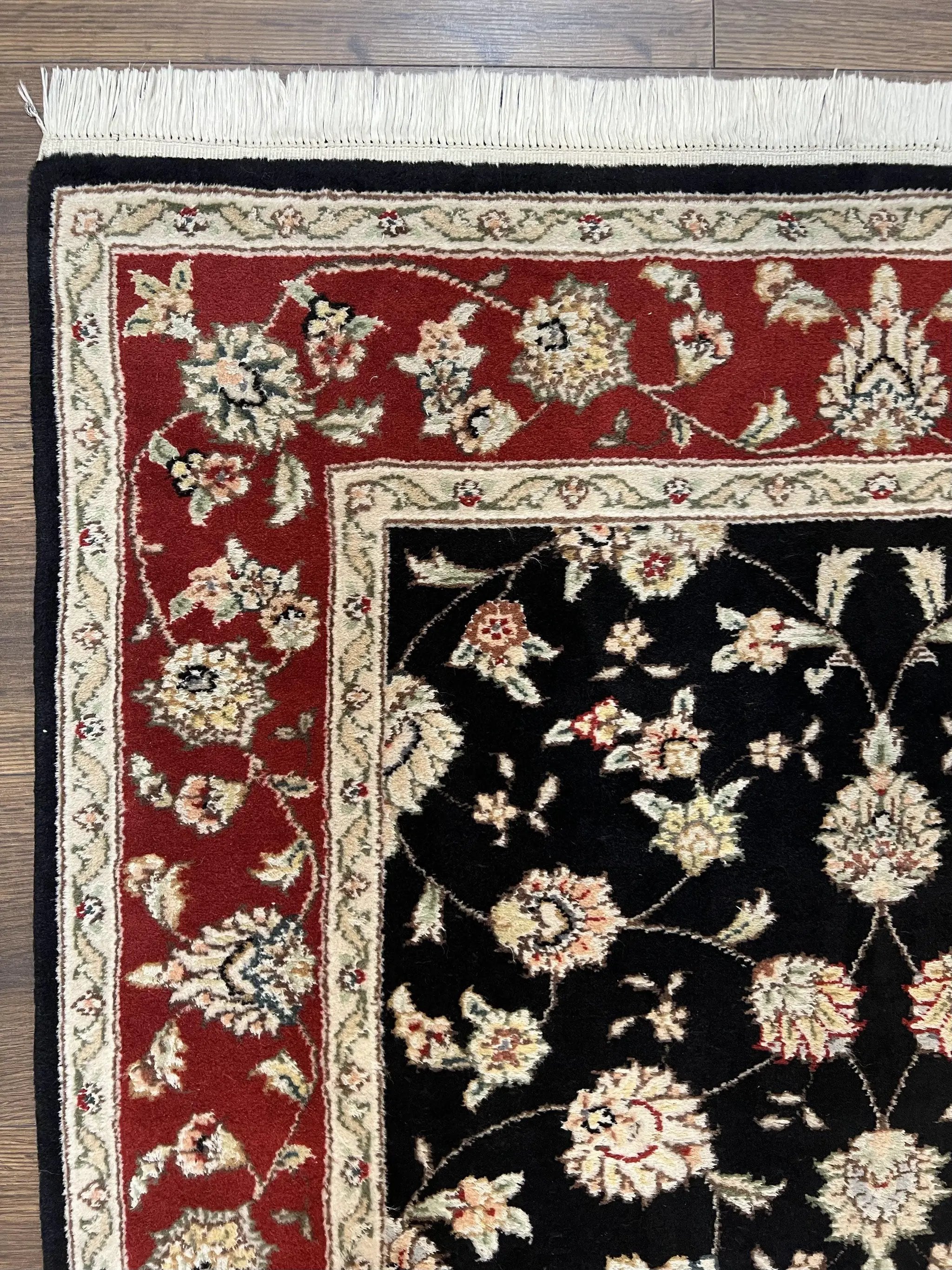 Pak Persian Rug 3x5, Black and Red, Floral Allover, Vintage Hand Knotted Wool Oriental Carpet, Pakistani Rug, Small Handmade Area Rug 3 x 5 by Jewel Rugs