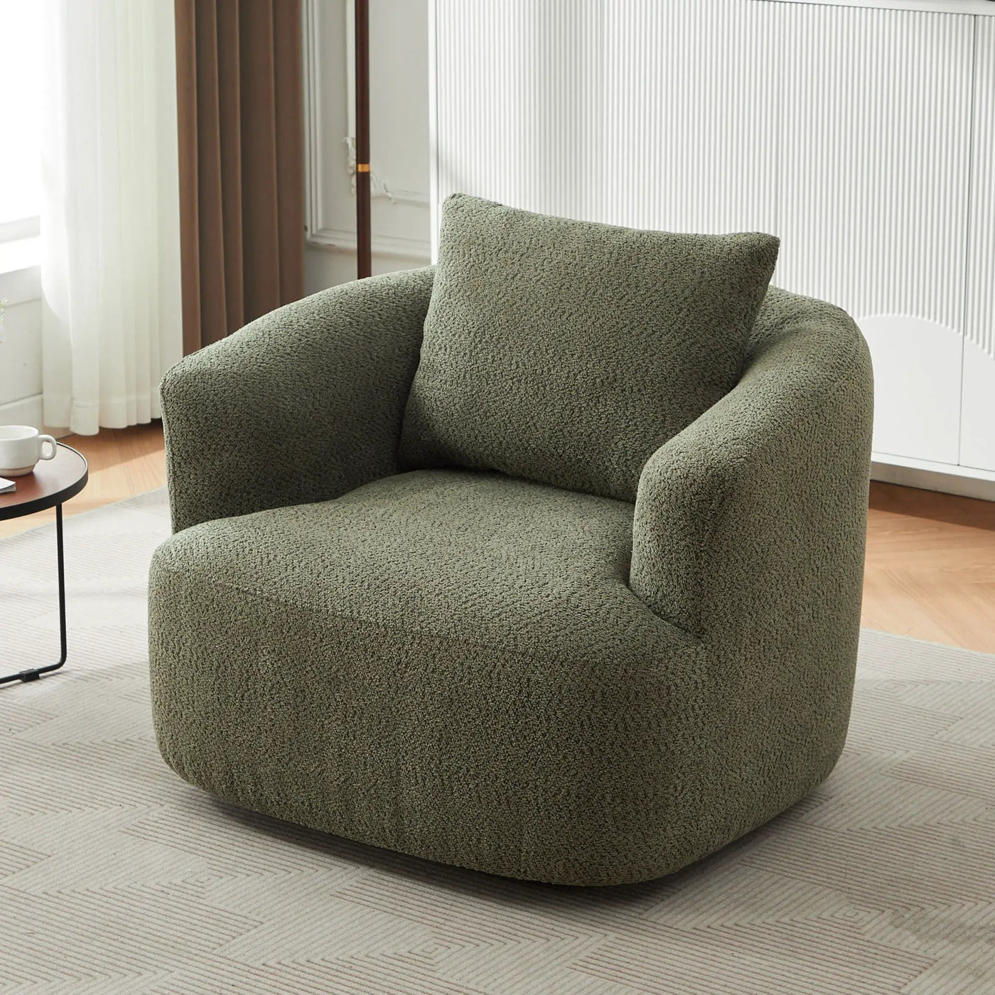 360° Swivel Barrel Sofa Chair With Throw Pillow, Upholstered Accent Chair by Unique Piece Furniture