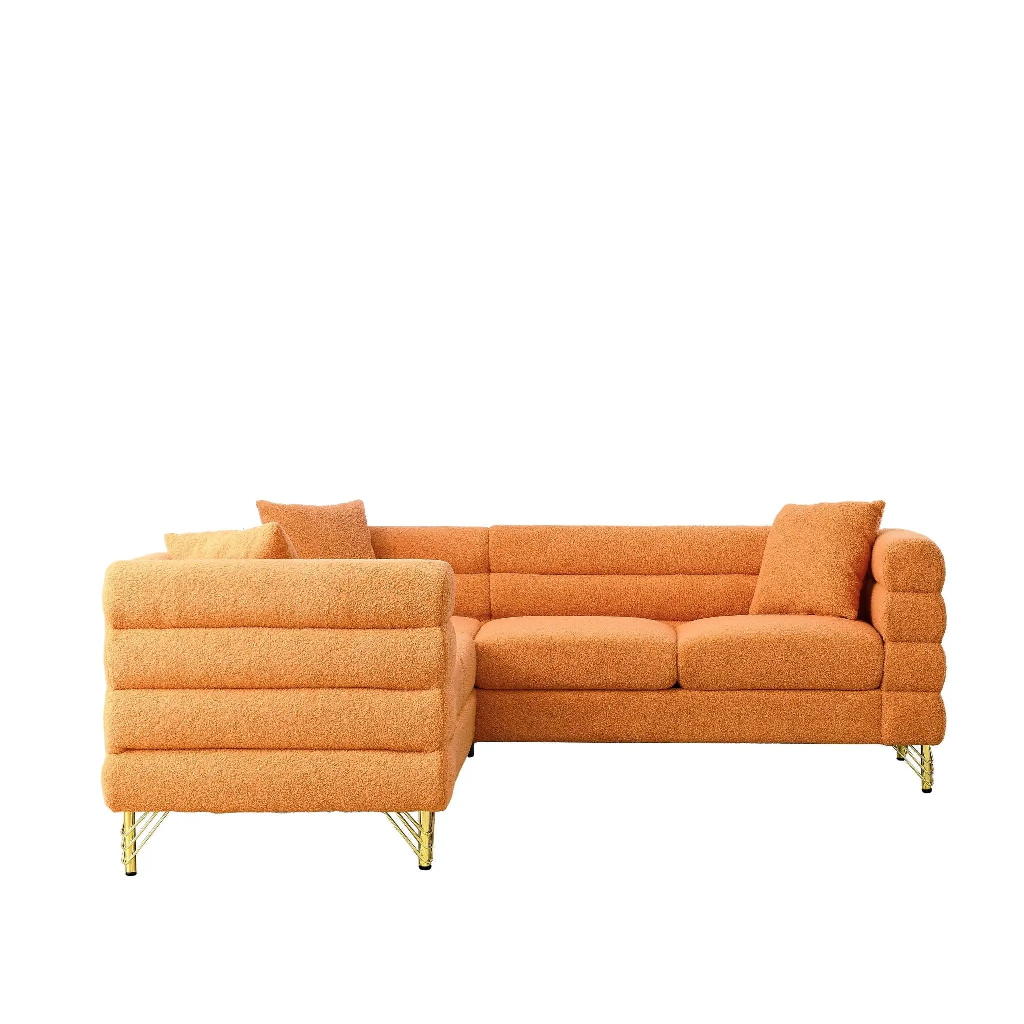 Oversized L - Shaped Corner Sofa, 5 Seater Sectional With 3 Cushions, Living Room Furniture - Orange by HouseOfZazla