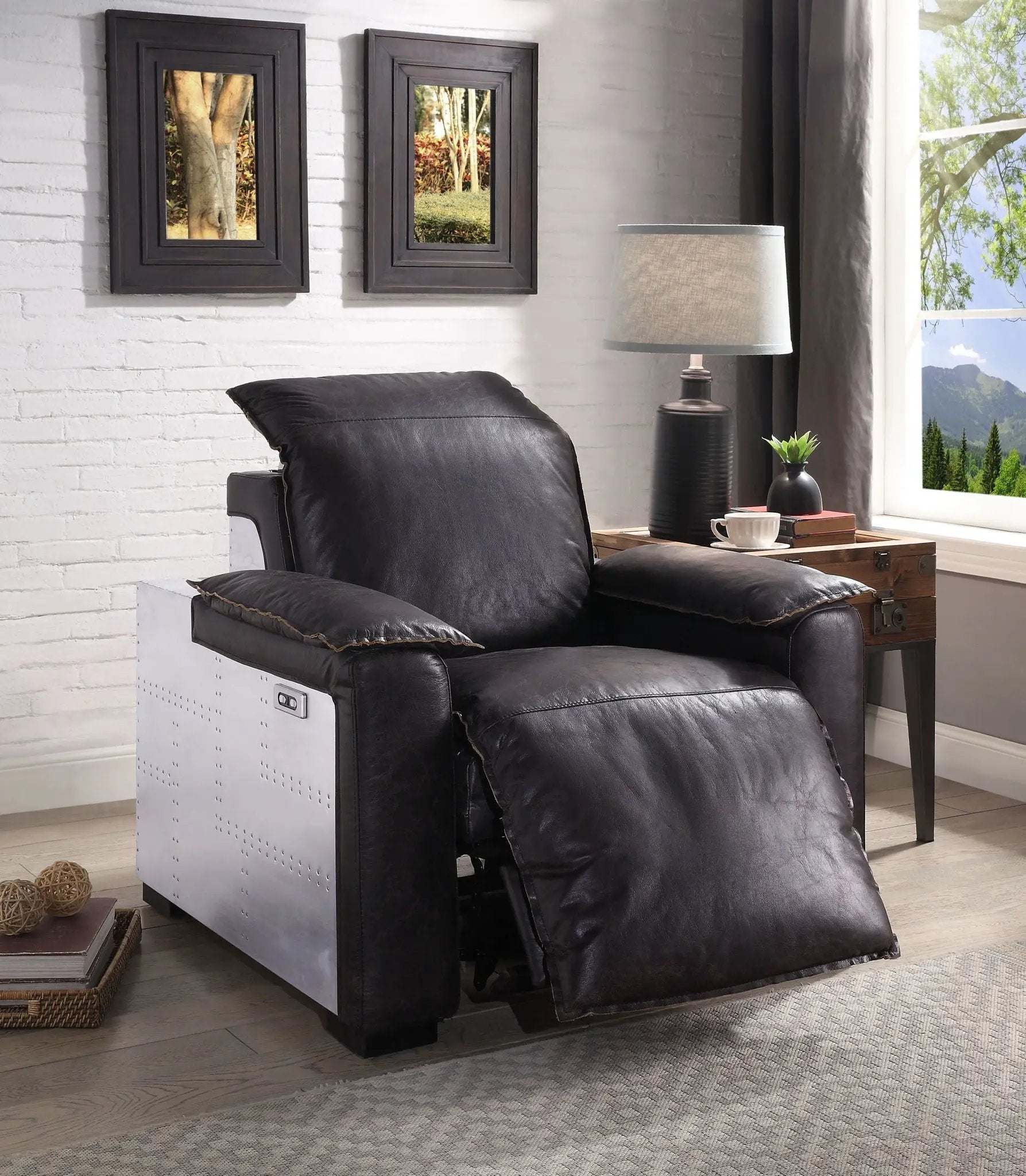 Misezon - Top Grain Leather Power Motion Recliner - Dark Brown by HouseOfZazla