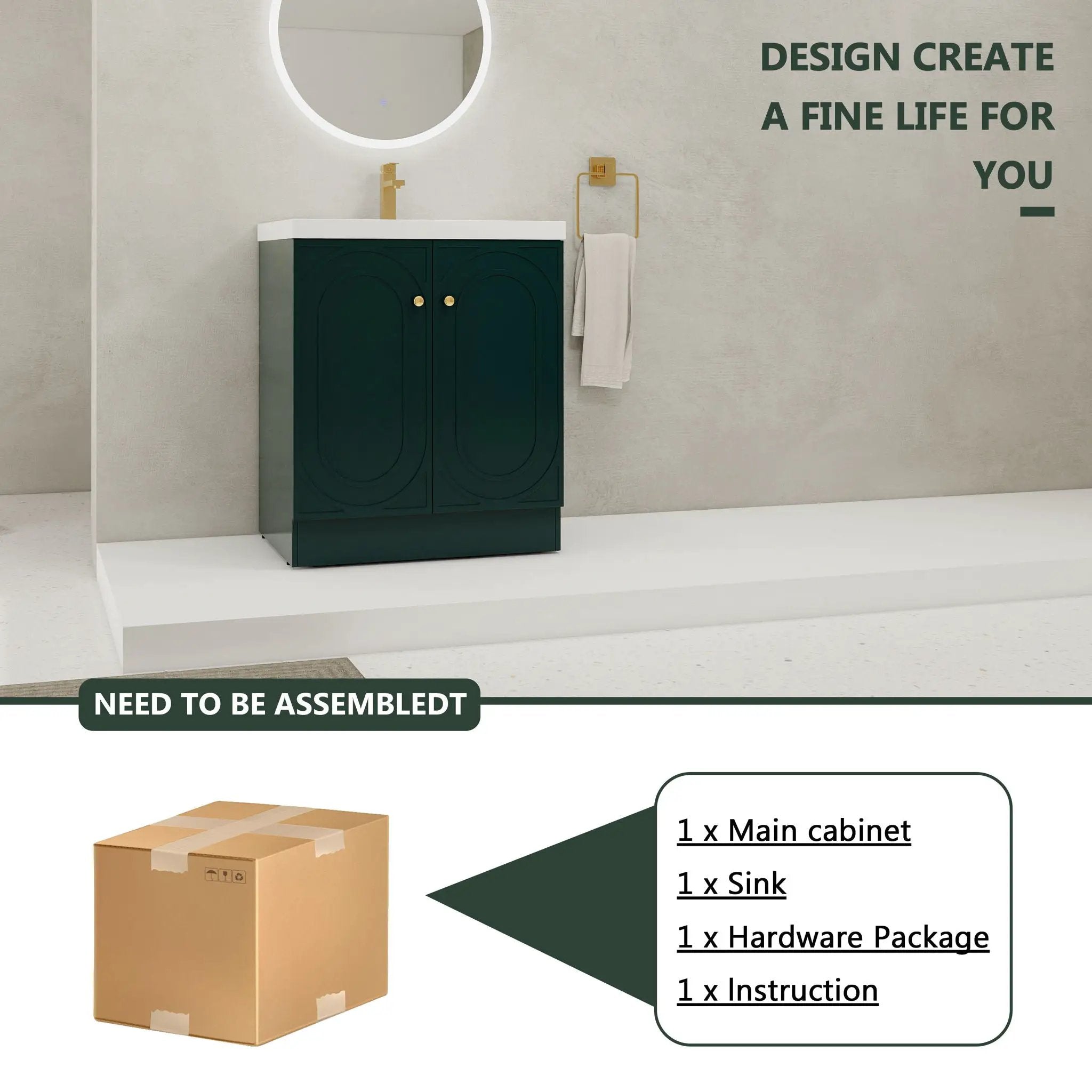 Contemporary Freestanding Bathroom Vanity With Resin Sink & Soft-Close Cabinet Doors by HouseOfZazla