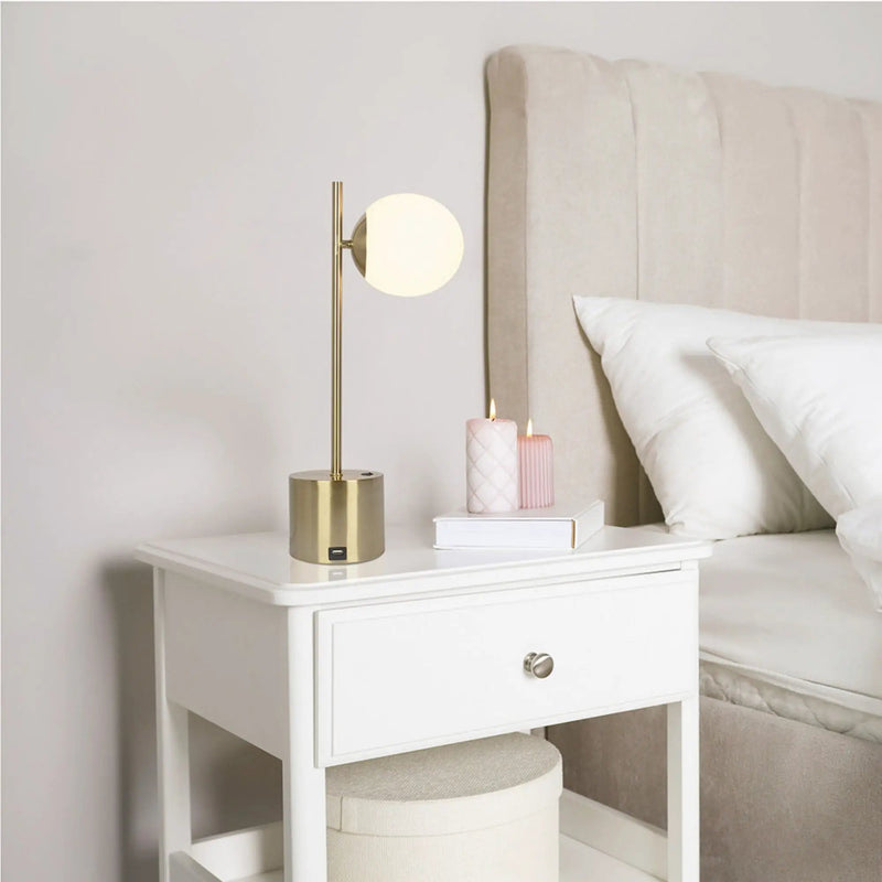Ethereal - Modern Small Table Lamp, Desk Lamp Fixture With Globe Shade - Gold / White by HouseOfZazla