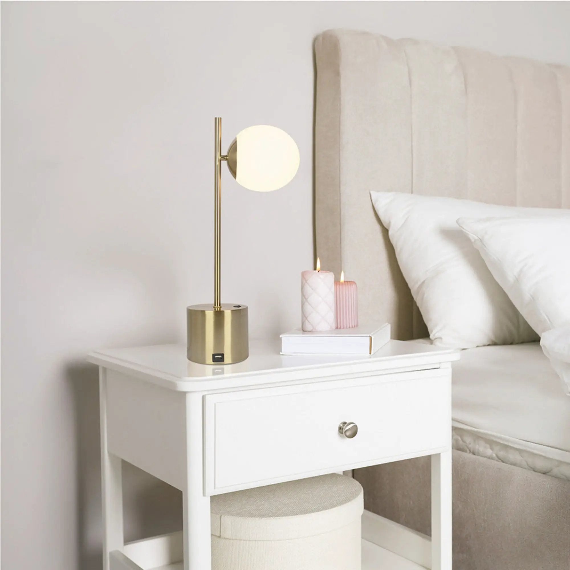 Ethereal - Modern Small Table Lamp, Desk Lamp Fixture With Globe Shade - Gold / White by Unique Piece Furniture