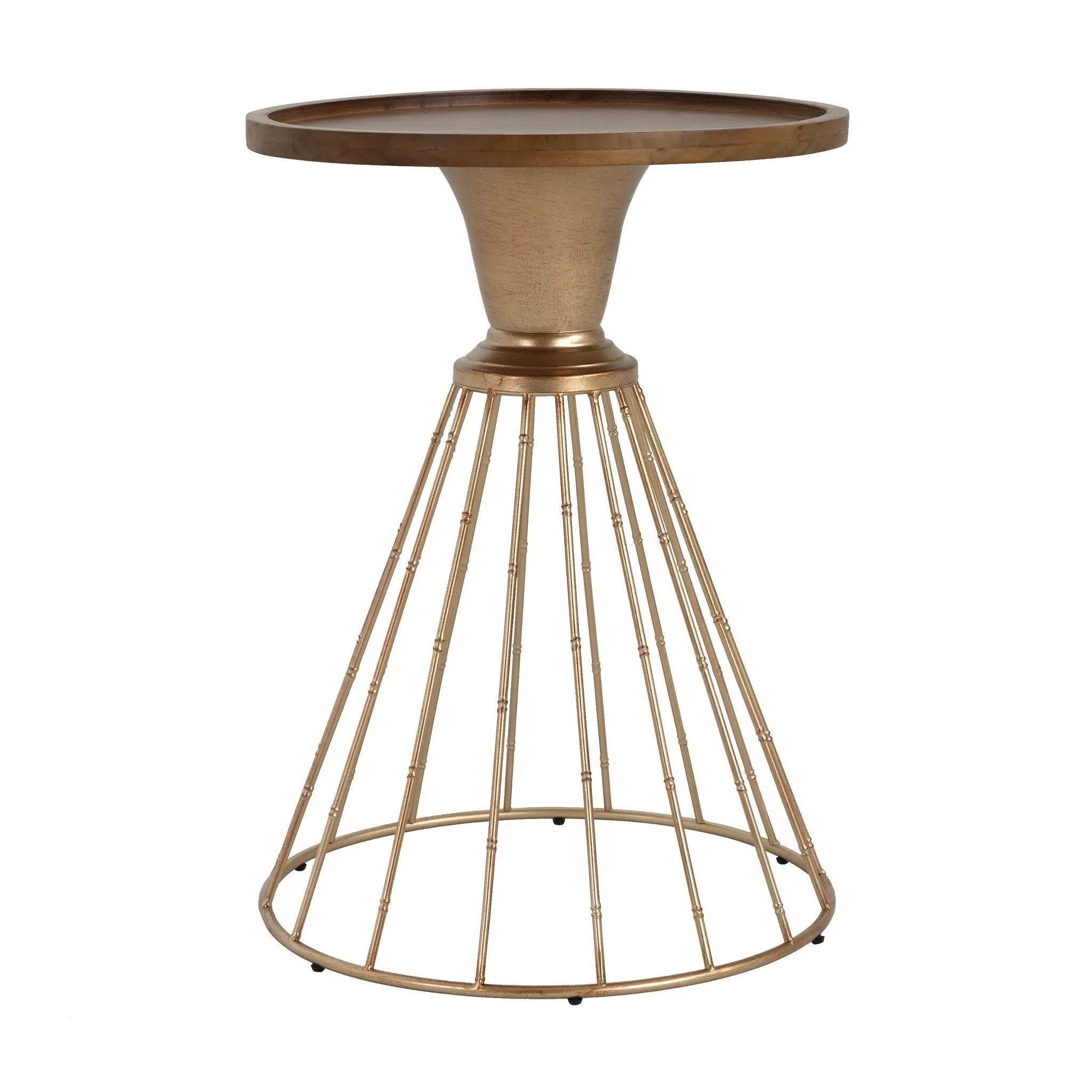 Hollow Edge Retro Art Pine Side Table with Antique Gold and Natural Color by HouseOfZazla