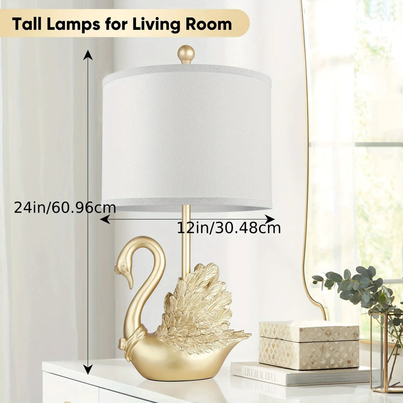 Two-Piece Set of Golden Brass Swan Table Lamps with LED Bulbs by HouseOfZazla