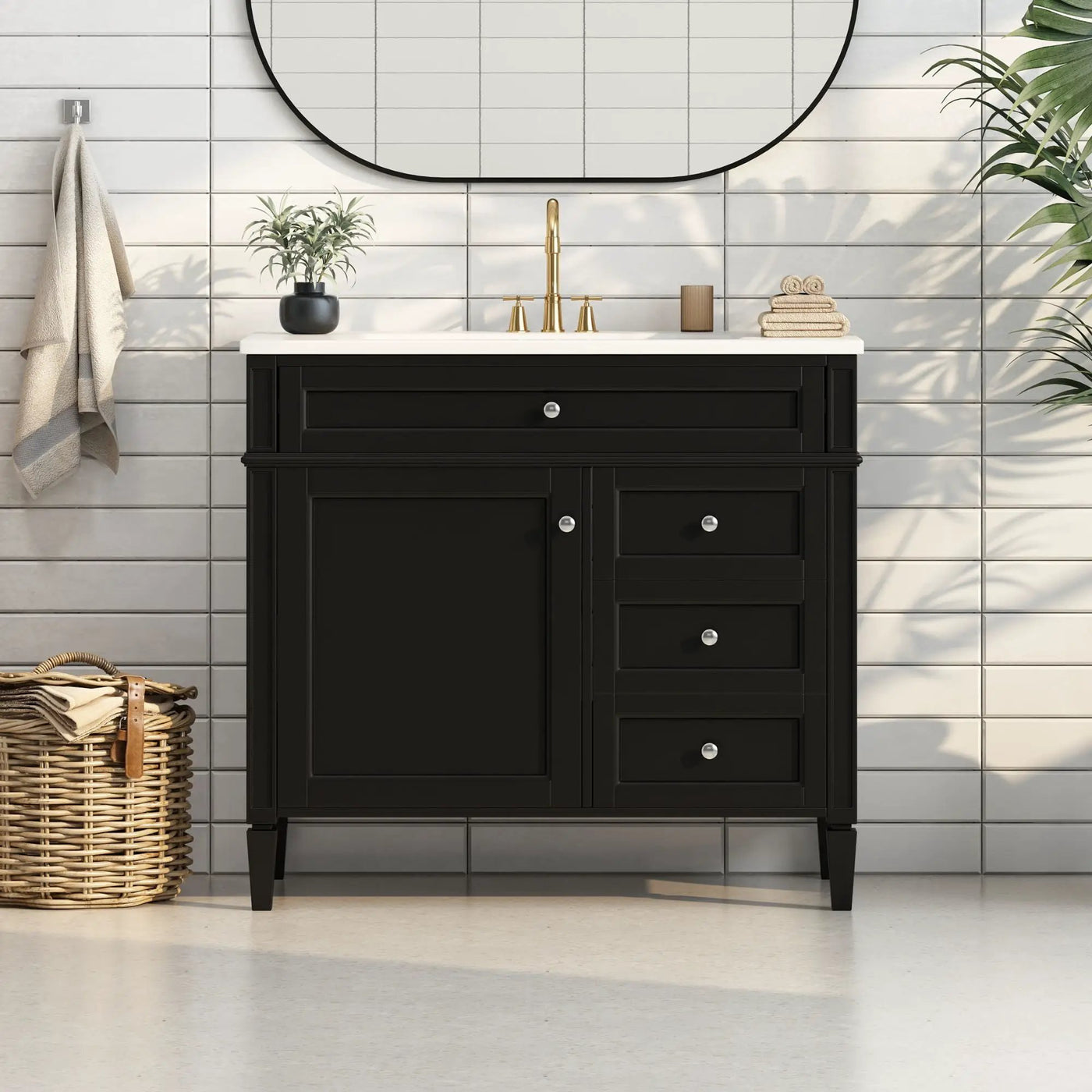 Bathroom Vanity With 2 Drawers And Tip-Out Drawer, Storage Cabinet by HouseOfZazla