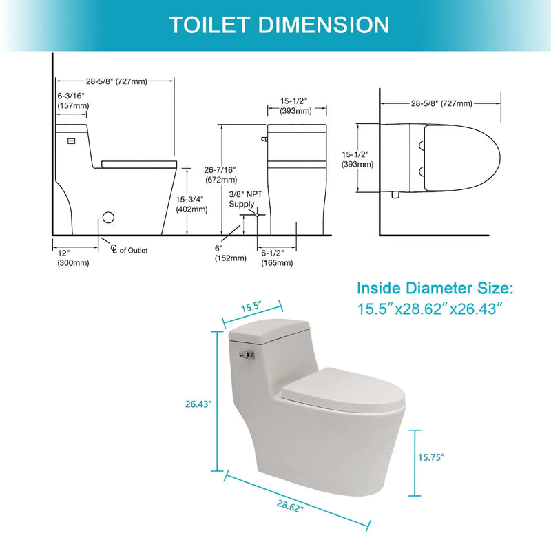 1 Piece Toilet With Soft Closing Seat - White by HouseOfZazla