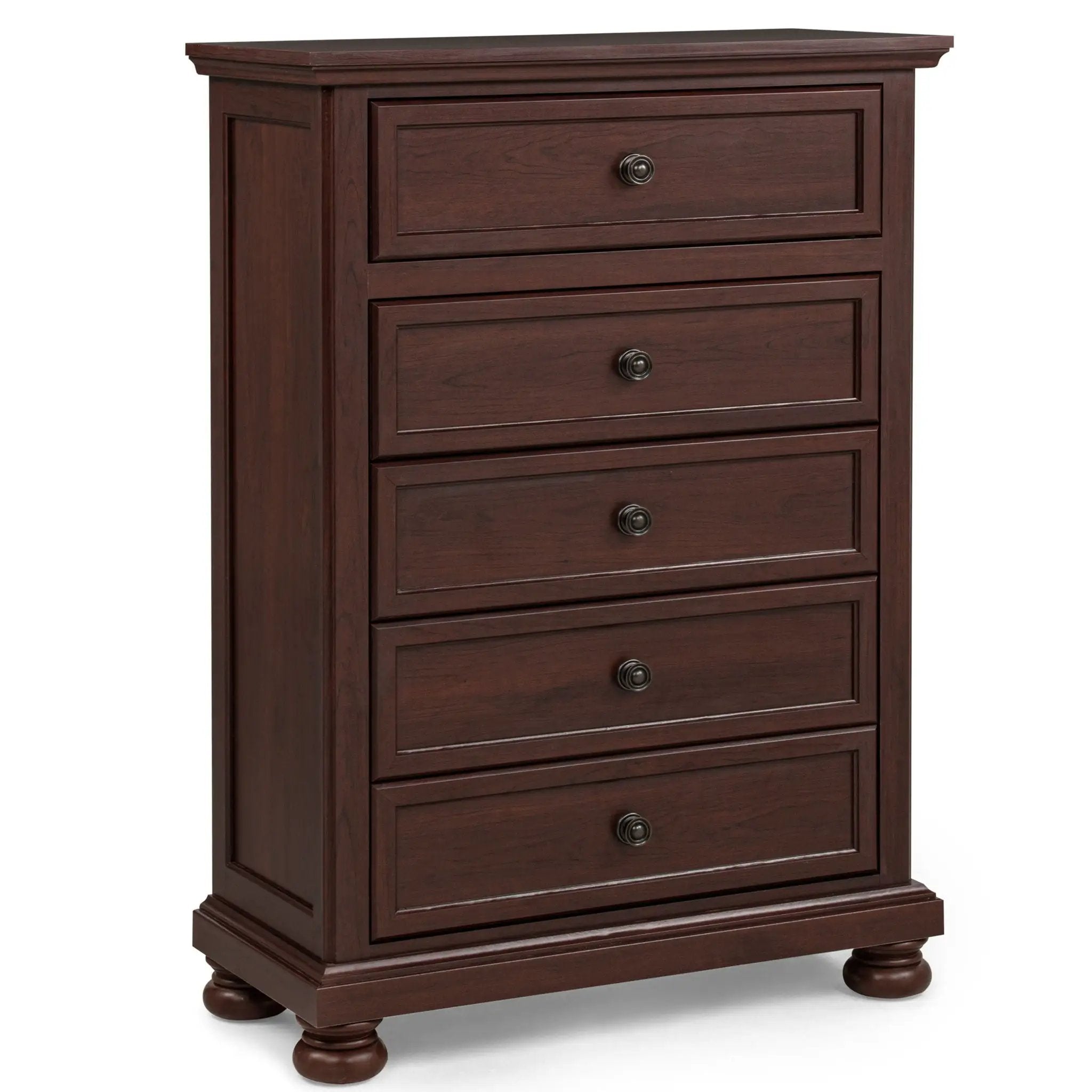 1 Piece Tall Chest, 5 Drawer Storage Bedroom Furniture - Brown / Cherry by HouseOfZazla