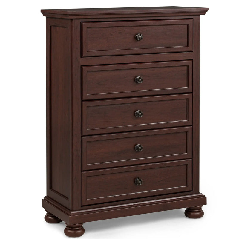 1 Piece Tall Chest, 5 Drawer Storage Bedroom Furniture - Brown / Cherry by HouseOfZazla
