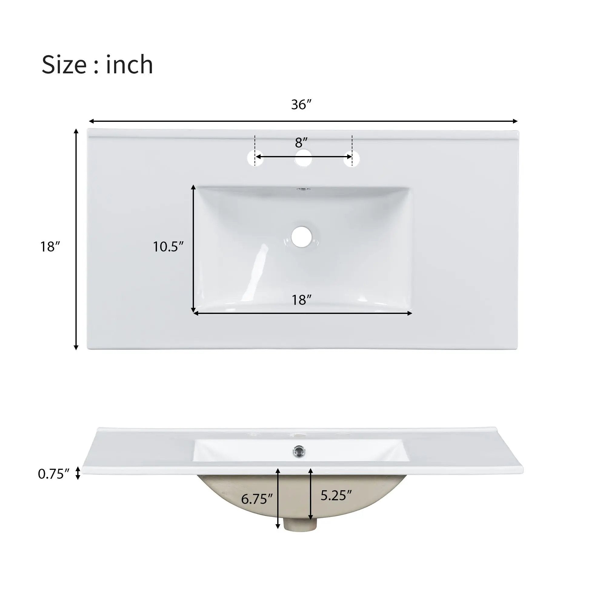 Modern Bathroom Vanity With Ceramic Sink, Soft Close Doors, Adjustable Shelves