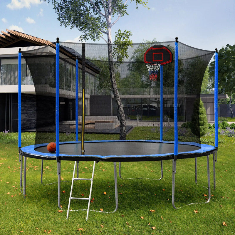 15Ft Trampoline With Basketball Hoop Inflator And Ladder (Inner Safety Enclosure) by HouseOfZazla