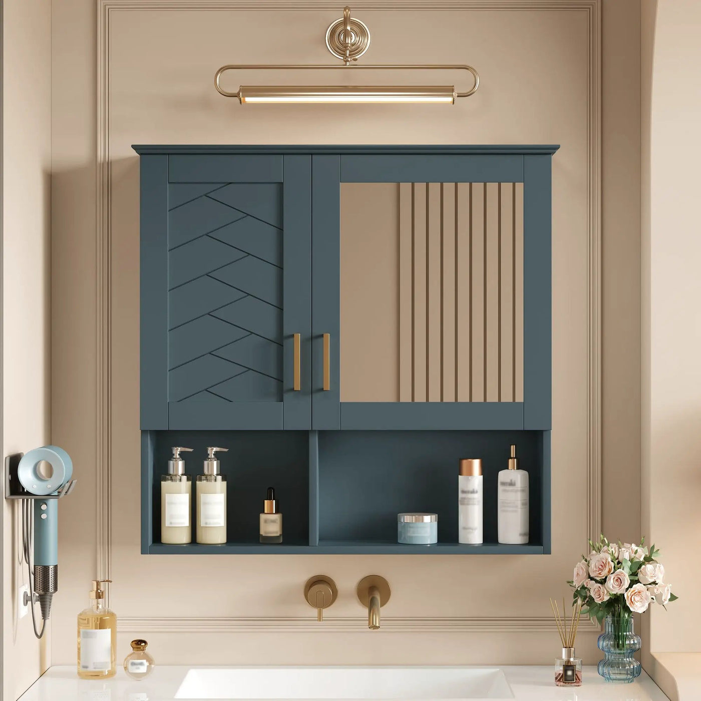 2 In 1 Wall-Mounted Mirror Cabinet With Adjustable Shelves, Soft-Close Doors, High-Definition Mirror & Storage by Unique Piece Furniture