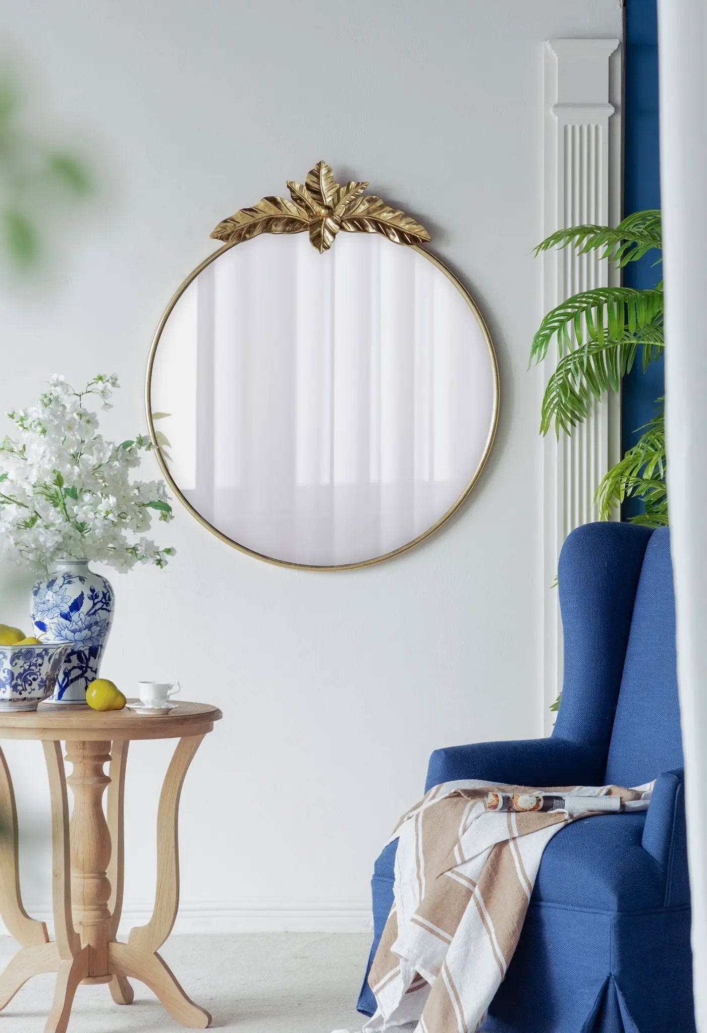 Large Round Wall Mirror With Metal Frame, Circle Accent Mirror For Living Room Bedroom Entryway - Gold by HouseOfZazla