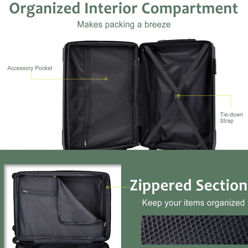 Lightweight Durable ABS Hardshell Luggage - 24-Inch (Green) by HouseOfZazla