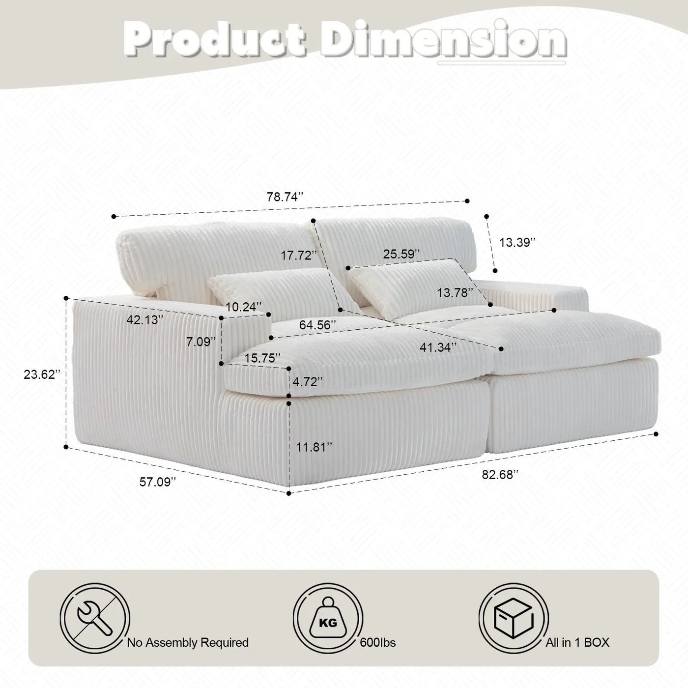 Double Chaise Lounge Chair, Oversized Upholstered Sleeper Cloud Couch by Unique Piece Furniture