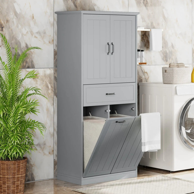 Modern Bathroom Storage Cabinet with Two Laundry Baskets, One Drawer, Adjustable Shelf by HouseOfZazla